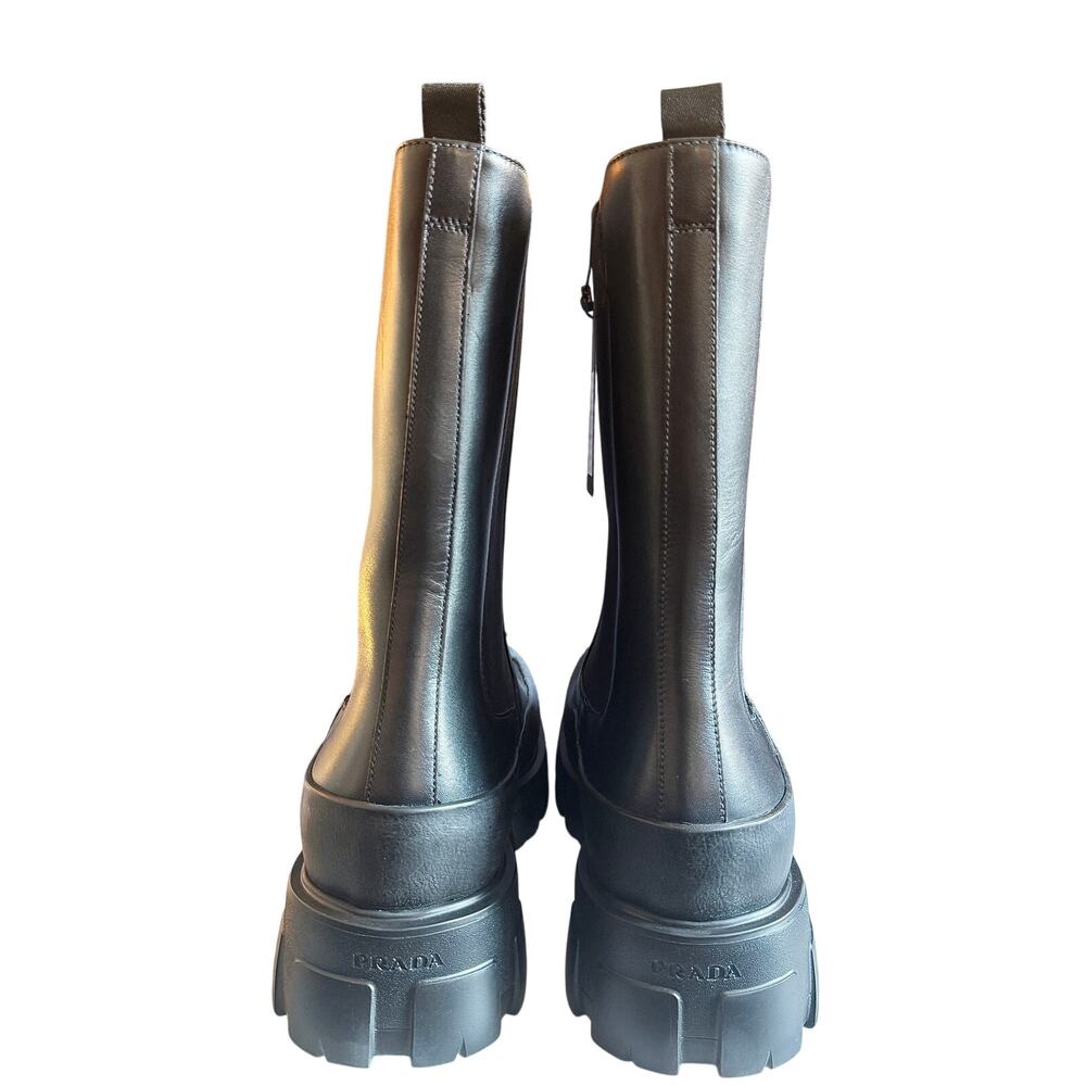 Prada NWB Men's Square Toe Black Leather Lug Sole Chelsea Boots - Picture 3 of 8